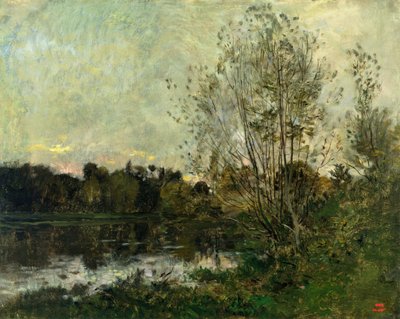 Um lago na floresta ao entardecer, c.1865 de Charles Francois Daubigny