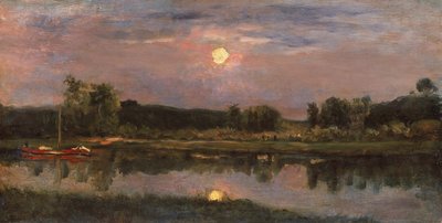 A Moonlit River Landscape, c.1855 (petróleo a bordo) de Charles Francois Daubigny