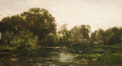 Uma paisagem do rio com cegonhas, 1864. de Charles Francois Daubigny