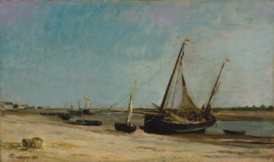 Barcos no litoral em Étaples de Charles Francois Daubigny