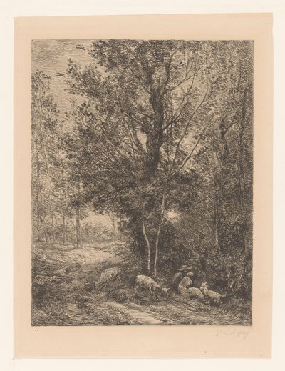 Floresta com pastores de cabras em repouso
Le berger et la bergère de Charles Francois Daubigny