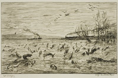 Celebração do peixe na partida do rapaz do navio (O peixe) de Charles Francois Daubigny