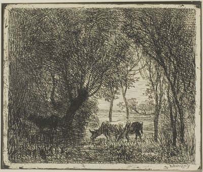 Vacas em uma madeira de Charles Francois Daubigny