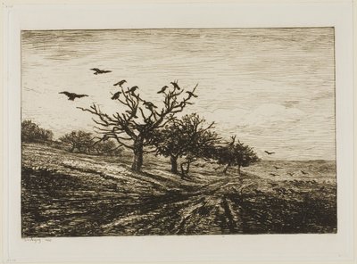 Corvos em uma árvore de Charles Francois Daubigny