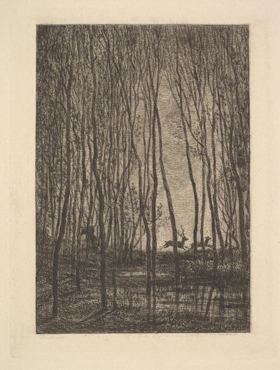 Veado na floresta, 1850. de Charles Francois Daubigny