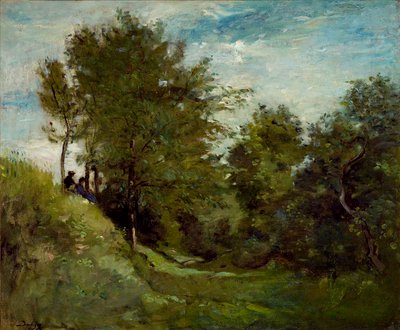 Paisagem com figuras sentadas em um banco, final da década de 1870 de Charles Francois Daubigny