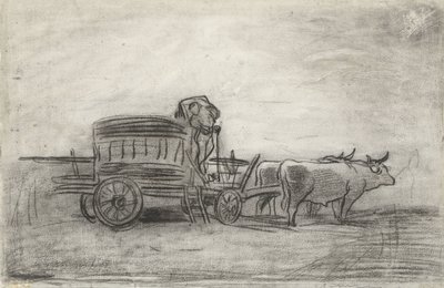 Carrinho de boi, com um perfil escuro contra o céu de Charles Francois Daubigny