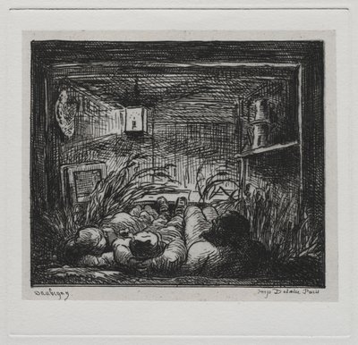 A viagem de barco: deitar-se a bordo da noite de Botin no barco, 1861. de Charles Francois Daubigny