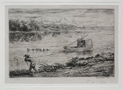 A viagem de barco: Cabin Boy transportando a corda de reboque ou transportando por corda de Charles Francois Daubigny