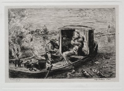 A Viagem de Barco: Bebendo ou Almoçando no Barco de Charles Francois Daubigny