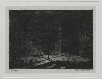 A viagem de barco: interior de uma pousada O corredor de uma pousada, 1861. de Charles Francois Daubigny