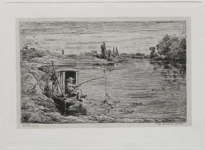 A viagem de barco: a linha de pesca de cabana, 1861. de Charles Francois Daubigny