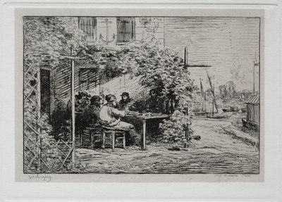A viagem de barco: o almoço antes de embarcar em Asnières, 1861. de Charles Francois Daubigny