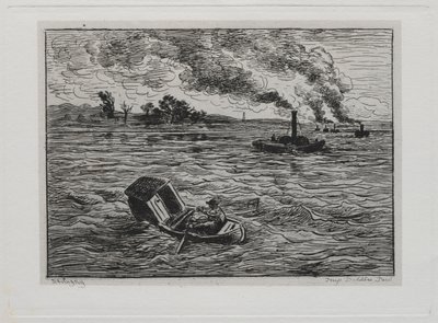 A viagem de barco: Os barcos a vapor ou cuidado com os vapores, 1861. de Charles Francois Daubigny