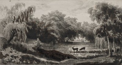 A piscina com veados de Charles Francois Daubigny