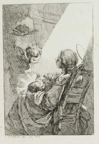 A Virgem Maria embalando o Menino Jesus de Charles Francois Hutin