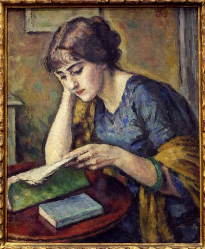 A ler. Pintura de Charles Guerin (1875-1939), Oil On Canvas de Charles Guerin