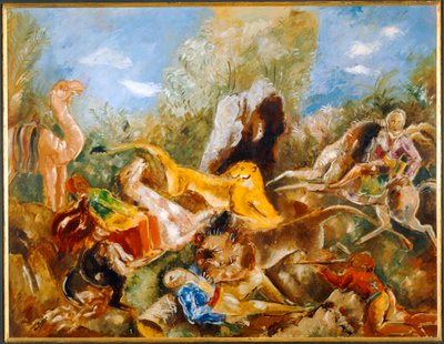 La chasse au lion - A caça ao leão ... (óleo sobre papel) de Charles Georges Dufresne