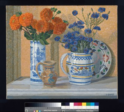 Dahlias e Cornflowers de Charles Ginner