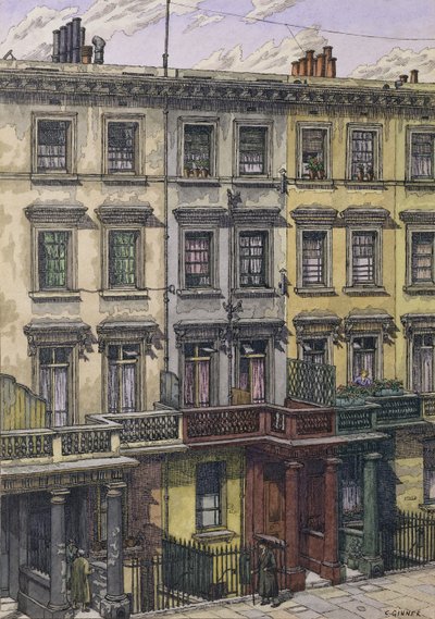 London Terrace (aguarela, caneta e tinta sobre papel) de Charles Ginner