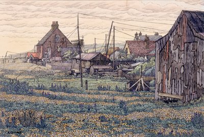 Seixos - Rye Harbour (tinta e aguarela sobre papel tecido) de Charles Ginner