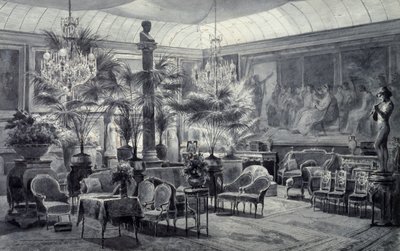Jardim de Inverno da Princesa Mathilde, desenho com tinta cinza e guache de Charles Giraud (1819-1892) de Charles Giraud