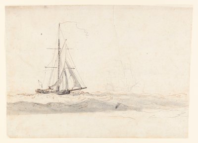 Um cúter ao sabor do vento com um navio ao longe de Charles Gore