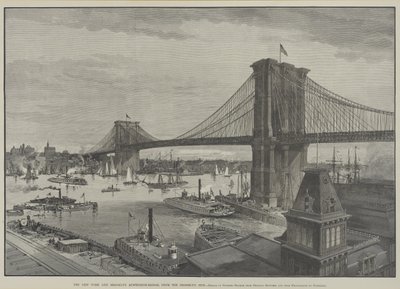 A ponte de suspensão de Nova York e Brooklyn do lado do Brooklyn, final do século XIX de Charles Graham