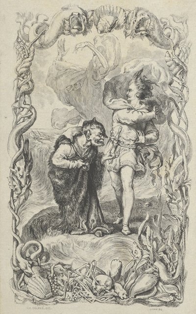 Ilustração para a Tempestade: Caliban, Ferdinand e Ariel, 1836. de Charles Gray