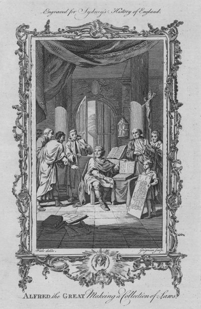 Alfred, o Grande, fazendo uma coleção de Leis, 1773. de Charles Grignion
