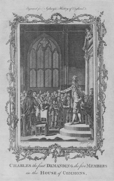 Charles I exigindo os cinco membros da Câmara dos Comuns, 1773. de Charles Grignion
