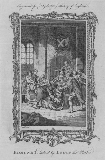 Edmund, esfaqueado por Leolf, o ladrão, 1773. de Charles Grignion