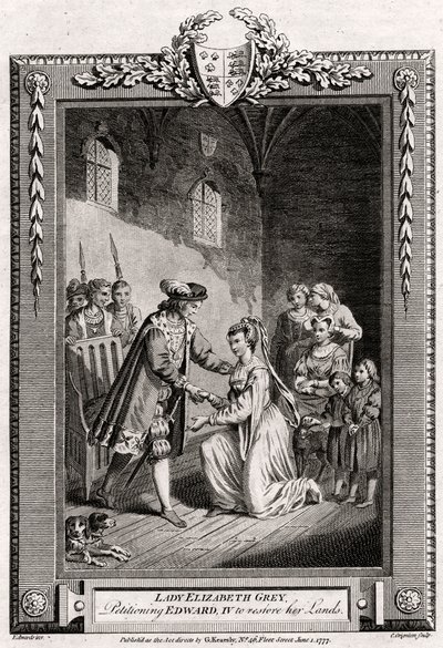 Lady Elizabeth Gray, solicitando que Edward IV restaurasse suas terras, século 15, 1777 de Charles Grignion