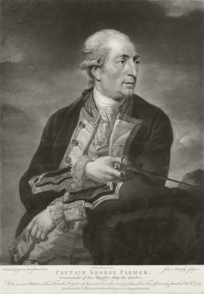 Retrato de George Farmer (1732-79) Capitão do HMS &39;Quebec&39;, gravado por John Murphy, pub. por John Boydell (1719-1804) 1780 de Charles Grignion