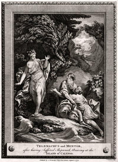 Telêmaco e Mentor, depois de terem sofrido um naufrágio, chegam à Ilha de Calypso, 1774 de Charles Grignion