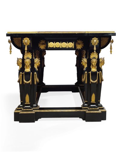 Mesa Napoleão III, projetada por Jean Brandely, marchetaria de E. Varlot, Paris, c.1850-75 (ormolu, cobre dourado, ébano e sicômoro) de Charles Guillaume Diehl