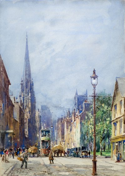 O Nethergate, Dundee olhando para o oeste, c.1917 (aquarela) de Charles Gustav Louis Phillips
