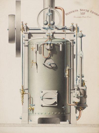 Motor a vapor vertical, 5HP (aquarela) de Charles Gustav Louis Phillips
