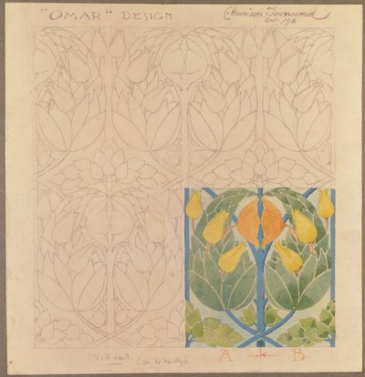 Omar, projeto para uma toalha de seda e lã, 1898 (seda e lã) de Charles Harrison Townsend