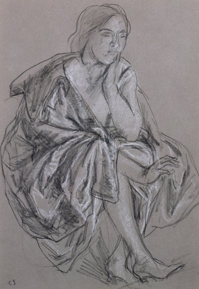 Estudo de uma mulher sentada, mulher sentada drapejada (giz no papel) de Charles Haslewood Shannon
