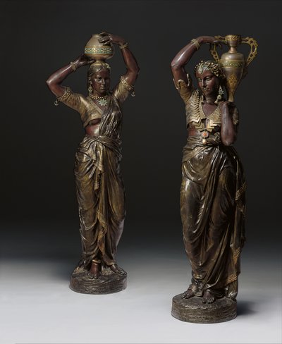 Duas tochas de bronze no formato de mulheres indianas carregando vasos, 1862 -1865 de Charles Henri Joseph Cordier