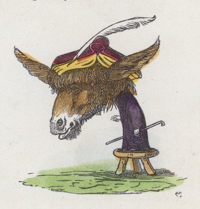 Burro de pé sobre um banco (gravação colorida) de Charles Henry (after) Bennett