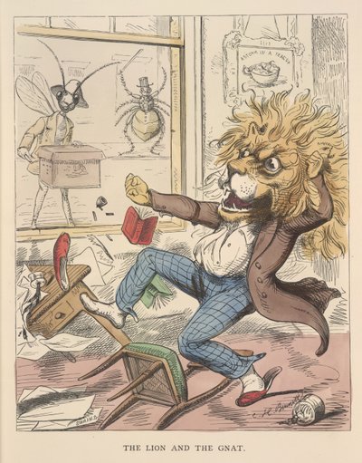 O leão e o mosquito, ilustração de "As Fábulas de Ésopo e Outros". de Charles Henry (after) Bennett
