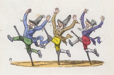 Três mendigos a fugir depois de fingirem ser diáfanos (gravação a cores) de Charles Henry (after) Bennett