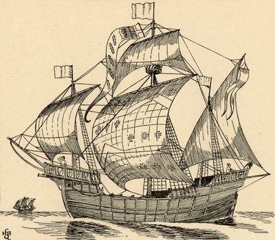 Um navio da época de Cristóvão Colombo, 1931 de Charles Henry Bourne Quennell
