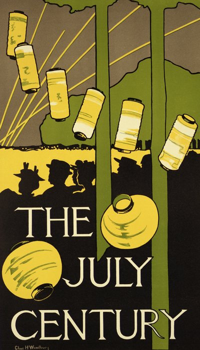 Reprodução de um cartaz anunciando a edição de julho da Century Magazine, publicada em Nova York de Charles Herbert Woodbury