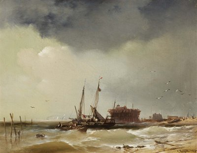 Barcos de pesca a aterrar numa praia de Charles Hoguet