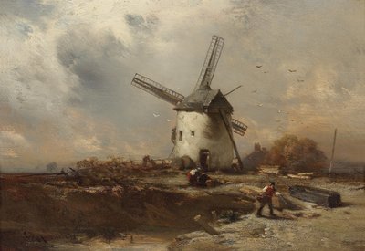 Paisagem com moinho de vento e figuras decorativas de Charles Hoguet