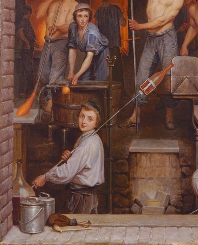 Interior de uma fornalha, 1865 óleo sobre tela detalhe de 191514 de Charles Housez