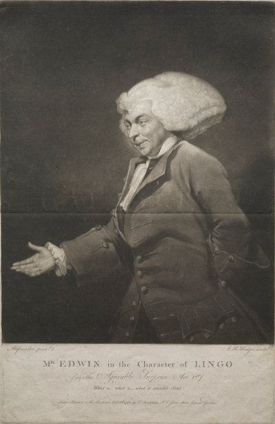 Sr. Edwin no personagem de Lingo, 1784. de Charles Howard Hodges
